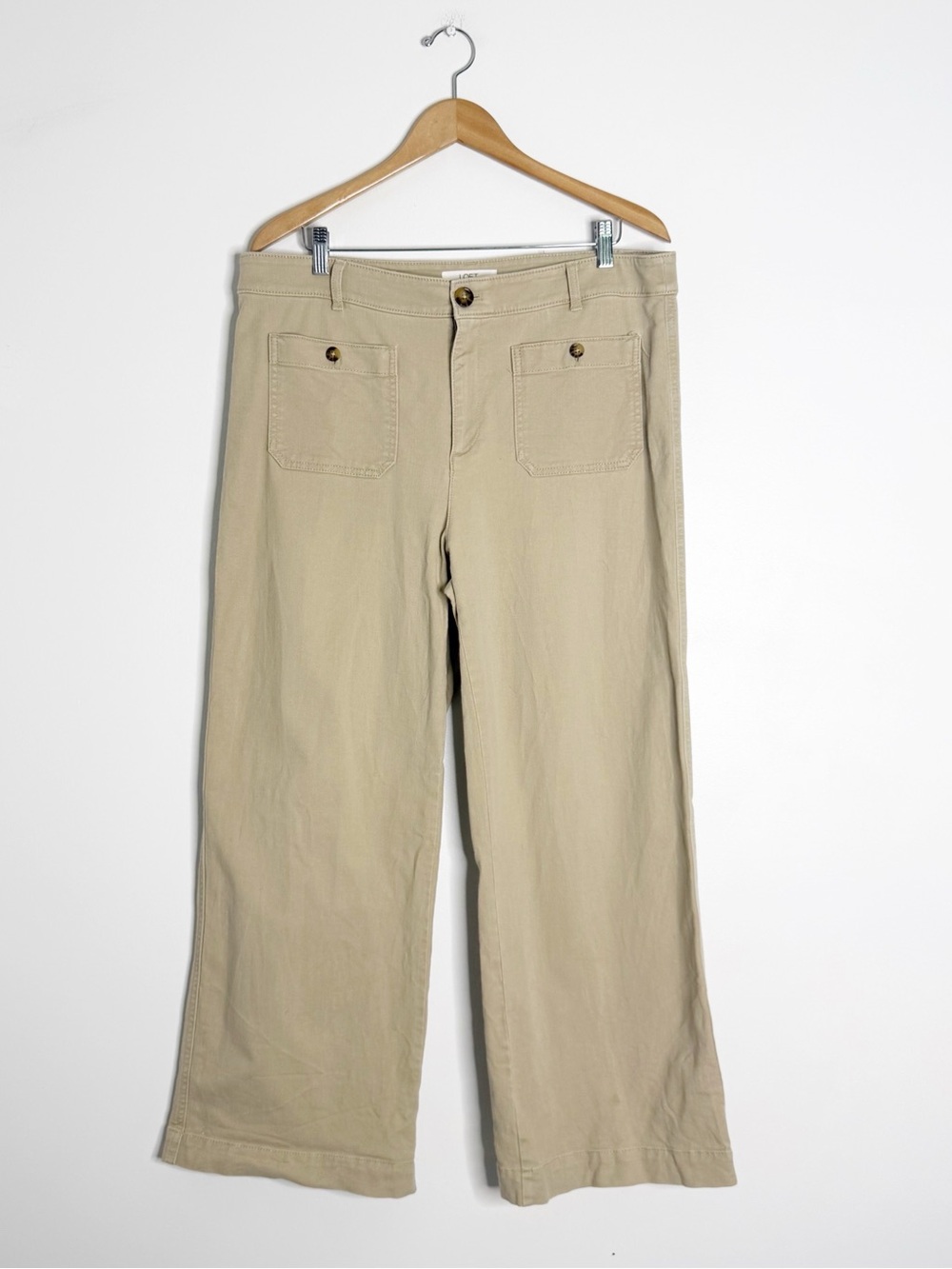 LOFT The Palmer Wide Leg Pants Size 14T Beige Stretch Utility Trousers